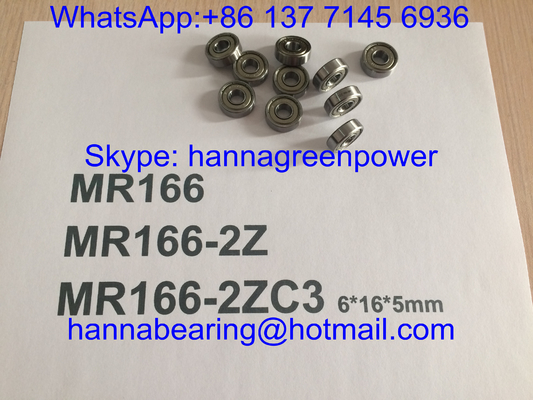 MR166ZZ / MR166-2ZC3 / MR166Z Deep Groove Ball Bearings with Metal Shields , 6*16*5mm