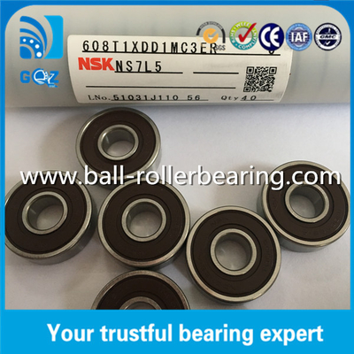 Plastic Cage Rubber Seals Miniature Ball Bearings NSK 608-2RS 608T1XDD1MC3ER J NS7L5